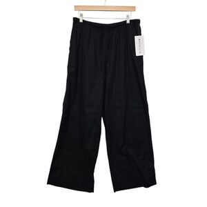 NWT Athleta Paradise Wide Leg Pant Black Linen Blend Drawstring Women's Medium